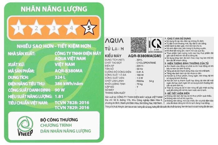 Tủ lạnh Aqua Inverter 324 lít AQR-B380MA(GM)